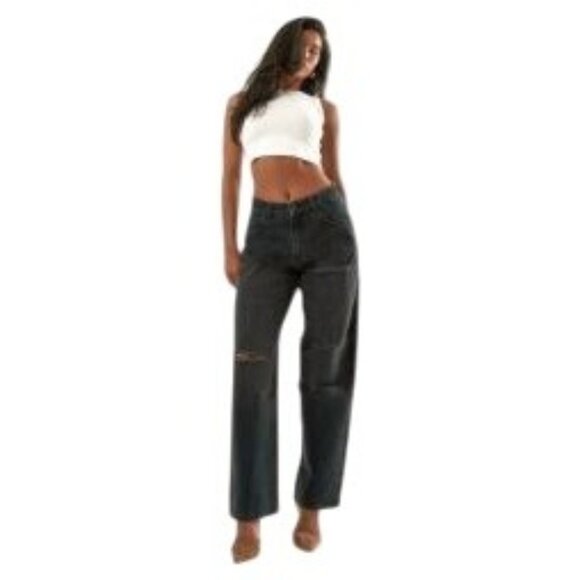 2/$30 NWT PrettyLittleThing 4 Washed Black Ripped Knee Boyfriend Jeans - Picture 1 of 16